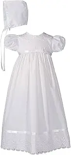 [Little Things Mean A Lot] Girls Special Occasion 24" Poly Cotton Batiste Christening Baptism Gown with Lace Collar and Hem