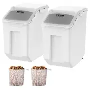 VEVOR Ingredient Storage Bin, 2 x 15L Dispenser Bin with 2 Measuring Cups, Attachable Casters and Airtight Lid, 2 Pcs/Set Dog Pet Food Storage Contain