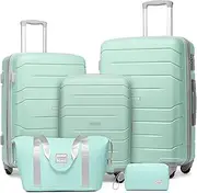 [LARVENDER] 5 Piece Luggage Sets, Expandable Luggage Hardside Suitcase Sets, Mint Green, 5 Piece Set