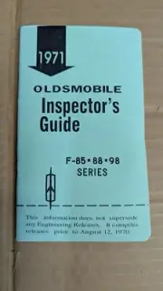 New 1971 Oldsmobile Inspectors Guide F-85 Olds 88 98 Code Book Info Cutlass 442