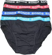 [Bonds] 4 Pairs X Mens Hipster Briefs Black with Multicoloured Band As1