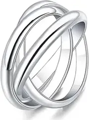 [SWBRJ] S925 Sterling Silver Ring Triple Row Rolling Interlocking Statement Rings