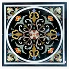 Black Marble Coffee Table Top Pietra Dura Art Entryway Table for Hotel Decor
