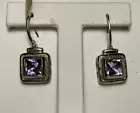 Effy Bh Silver Gold & Amethyst 5.40 CT’s Hanging Earring Euro Hook Dangling NWT