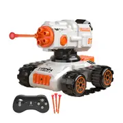 4WD Tank Toy Off-Roader Remote Control Car with 360 Degree Rotating Soft Bullets Shooting Cannon - White