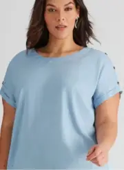 Autograph Top Plus Size 26 Tunic Shirt Short/Cap Sleeve Linen Viscose Light Blue