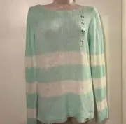 Victoria’s Secret VS PINK Light Weight Sweater Top Open Back Mint Striped M NWT
