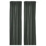 ROSENMANDEL block-out curtains, 1 pair, dark green/with heading tape, 135x250 cm