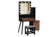Levede Dressing Table Stool Set with LED Bulbs Black