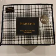 Pendleton Flannel Cotton FULL SHEET SET 6pc Blue Lakeview Plaid 100% Cotton