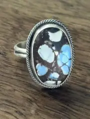 Navajo Golden Hills Turquoise Sterling Silver Handmade Adjustable Ring Size - 8"