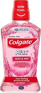 Colgate Plax Antibacterial Mouthwash 500mL, Gentle Mint, Alcohol Free, Bad Breath Control