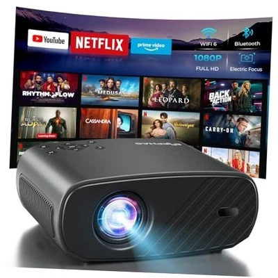 Projector with WiFi & Bluetooth - 800 ANSI Lumens HD Home Theater, Black