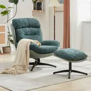 HOMFURN Swivel Accent Chair with Stool, Green