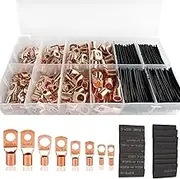 FullFun 300PCS Battery Cable Ends, 6~25mm² Copper Ring Terminals Connectors, 140PCS Wire Lugs Assortment Kit and 160PCS Heat Shrink Tubing