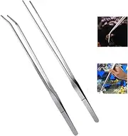 Aquarium Tweezers, Stainless Steel Long Handle Straight & Curve Tongs, Aquatic Plant, Fish Tank, Aquascape, Reptile Feeding Tongs, Extra Long 38cm (2 PCS)