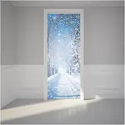 Door Stickers Door Sticker Moon Night Castle Blue Sky White Cloud Steps Winter Snow Self Adhesive Mural Natural Landscape (Color : C, Size : 38.5x200cmx2pcs)