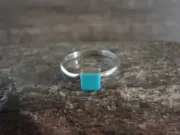 Zuni Indian Sterling Silver Square Turquoise Ring by Rosetta - Size 6