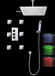 Luxury Bathroom Shower Set LED 16"Rain Shower Head Set Body Massage Spray Jets
