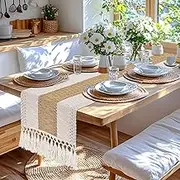 yuboo Boho Coffee Table Runner Short, Small Spring Brown Coffee Table Cover, Dresser Runners for Bedroom, Nightstand, End Table, Spring Summer Farmhouse Table Office Decor, 48 Inches Long