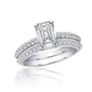 3.00 CT Emerald & Round Cut Diamond 18k Gold Bridal Set Ring GIA Certified