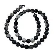 Black and White Sardonyx Faceted 7.5mm Round "Eye" Bead Strand | 16" |