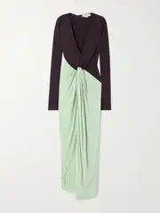 [Victoria Beckham] Victoria Beckham - Knotted Gathered Two-tone Jersey Gown - Dark purple - UK 14 UK 14 Purple