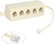Cablecc 5 Way Outlet 6P4C RJ11 RJ12 Telephone Phone Modular Jack Line Splitter Adapter Beige 1-in-5-out