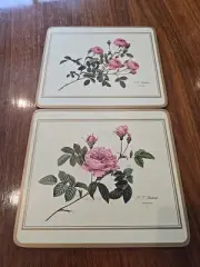 Set Of 2 Pimpernel English Roses Placemats Cork Back Small 9x8