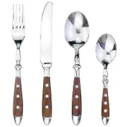 Classic Elegant Resin Rivets Handle Style Stainless Steel Western Cutlery 4 In 1 Set Delicate Utensils Dinnerware For Home 3152 brown