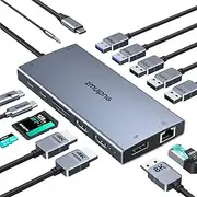 USB C Laptop Docking Station with 2 HDMI 4K@60Hz+DP 8K@30Hz for Dell HP Thinkpad Surface, 15 in 1 USB C Hub Triple Display Multiple Adapter, Dongle with USB A Port+Button+PD+Ethernet+SD/TF+Audio