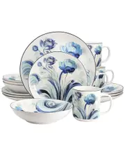 Elama Peony Garden 16pc Floral Round Porcelain Dinnerware Set