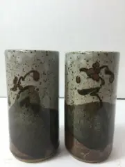 Tall Brown Olive Grey Stoneware Glazed Drinking Glasses Barware Handmade Tiki
