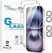 KATIN 2 Pack Screen Protector for iPhone 16 Plus 6.7 Inch Tempered Glass with 2 Pack Camera Lens Protector, Anti-Scratch, Bubble Free