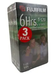 FUJIFILM VHS Tapes 3 Pack 6 Hour T-120 High Quality (New Sealed) VCR Original