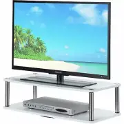 White 2 Tier TV Monitor Swivel Stand XLarge Tabletop Base Rotating Pedestal 31 W
