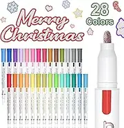 Double Line Outline Pens, Shimmer Markers Set of 28 Colours Self Outline Metallic Marker Pens for Art, Drawing, Doodling, Card Making, Christmas Greeting Card, DIY Crafts