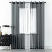[DUALIFE] Charcoal Grey Sheer Curtains Grommet,Look Semi Sheer Windows Panels,Elegant Solid Color Touch Soft Drapes, 52X96 Inch for Living Room Bedroom,Set of 2 Panels