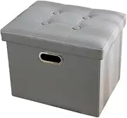 Leather Cube Storage Ottoman with Storage&Handles, Folding Ottoman Storage Box, Footstool Seat Toy Box Storage, Suitable for Bedroom, Hallway, Living Room ﻿