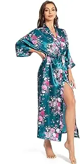 [MizzGenio] Women's Long Silk Robes Lightweight Long Satin Robes Full Length Sleepwear Dressing Gown, Pure Pink, Large-X-Large