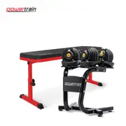 Powertrain 48KG Adjustable Dumbbell Set (Gold) & Stand with Height-Variable Bench