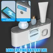 for Bathrooms, Home Toothbrush Sanitizer Wall Mounted with Toothpaste Dispenser,