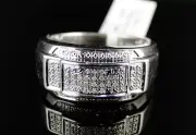 MENS .925 WHITE GOLD Plated GENUINE WHITE DIAMOND PAVE FASHION PINKY RING .10CT