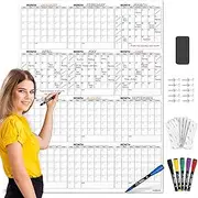 Scribbledo Jumbo Dry Erase Yearly Calendar 36" x 48" 12 Month Reusable Wall Planner Includes 4 Markers 1 Eraser and Mounting Tape. (Vertical)