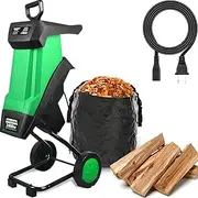 Electric Wood Chipper, 2400W Garden Shredder with Dual Edge Cutting, 50L Collection Bag and 4500 RPM Motor, Leaf Mulcher with Safety Locking Knob, Overload Protection, for Yard Cleanup, Garden Leaves