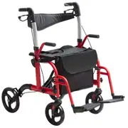 2 in 1 Rollator Walker & Transport Chair for Seniors, Folding Rolling Walker Wheelchair Combo & Footrests, Lightweight Aluminum Mobility Walker with Adjustable Handle, All Terrain Wheels,