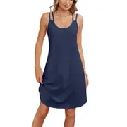 Double Straps Short Tank Dresses - Navy