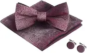 [Generic] Silk Bow Ties for Men Pre-tied Bowtie and Pocket Square Cufflinks Lapel Pin Set Wedding Party Formal