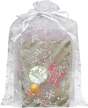 Jexila 50 Pack Christmas Large Organza Bags 8X12 inch Snowflake Drawstring Mesh Gift Bag for Christmas Party Favor Pouch Goodie Treat Bags