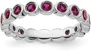 [JewelryWeb] 925 Sterling Silver Bezel Polished Patterned Created Ruby Ring Band Style-Ring for Women